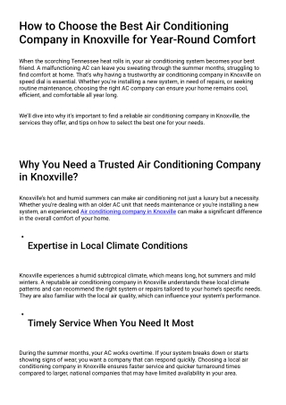 How to Choose the Best Air Conditioning  Company in Knoxville for Year-Round Com
