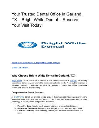 Your Trusted Dental Office in Garland, TX – Bright White Dental – Reserve Your Visit Today!