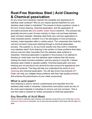 Rust-Free Stainless Steel with Acid Cleaning & Passivation
