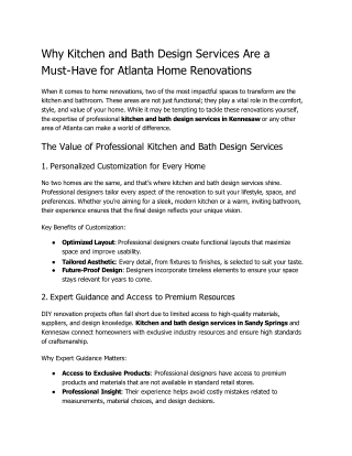 Why Kitchen and Bath Design Services Are a Must-Have for Atlanta Home Renovation