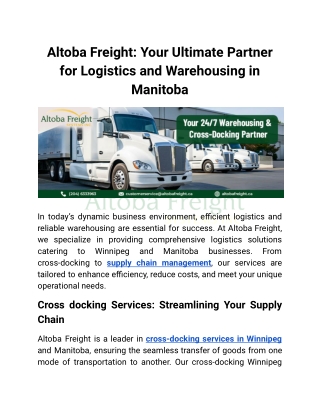 Altoba Freight_ Your Ultimate Partner for Logistics and Warehousing in Manitoba