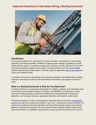 Important Questions to Ask before Hiring a Roofing Contractor