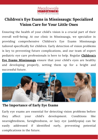 Children's Eye Exams in Mississauga Specialized Vision Care for Your Little Ones