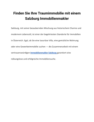 Finden Sie Ihre Traumimmobilie mit einem Salzburg Immobilienmakler