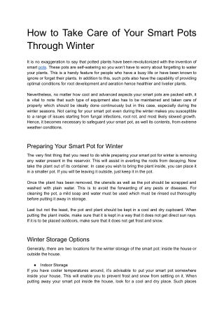 Winter Care Tips for Your Smart Pots - Protect Your Plants