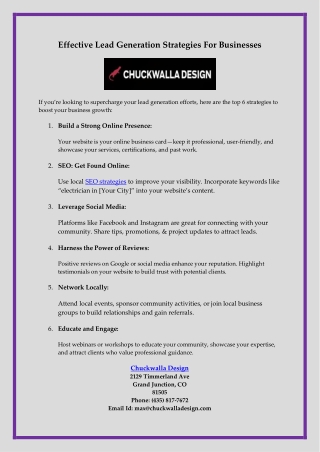 Effective Lead Generation Strategies For Businesses