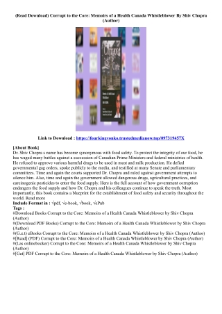 (Get Book) Corrupt to the Core: Memoirs of a Health Canada Whistleblower By Shiv