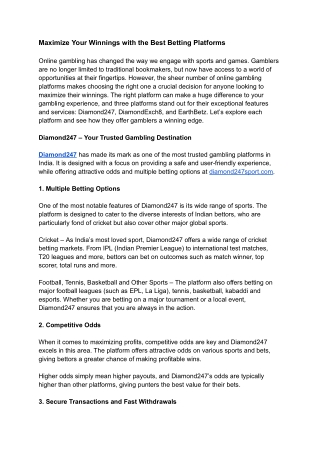 Maximize Your Winnings with the Best Betting Platforms