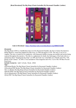 [Free Book] The Big Sleep (Classic bestseller) By Raymond Chandler (Author)