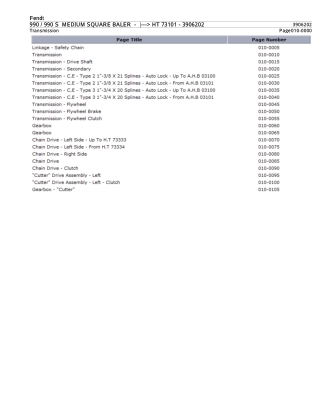 Fendt 990  990 S MEDIUM SQUARE BALER (--- HT 73101) Parts Catalogue Manual Instant Download (Part No. 3906202)