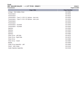 Fendt 990 SQUARE BALER ( HT 73100) Parts Catalogue Manual Instant Download (Part No. 3906011)