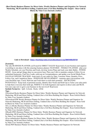 (Free Book) Business Planner for Direct Sales: Weekly Business Planner and Organ