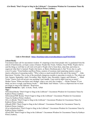 (Ebook Download) "Don't Forget to Sing in the Lifeboats": Uncommon Wisdom for Un