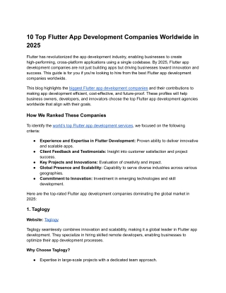 10 Top Flutter App Development Companies Worldwide in 2025