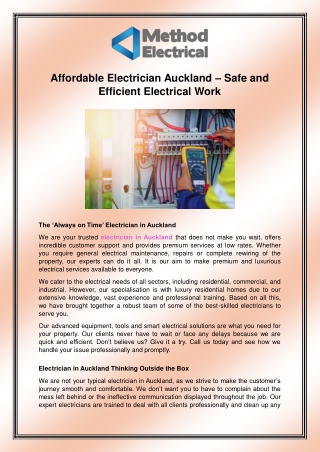 Affordable Electrician Auckland – Safe and Efficient Electrical Work