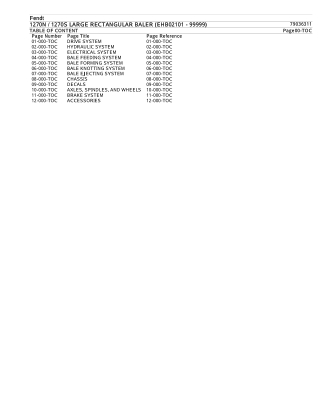 Fendt 1270N  1270S LARGE RECTANGULAR BALER (EHB02101 - 99999) Parts Catalogue Manual Instant Download (Part No. 79036311