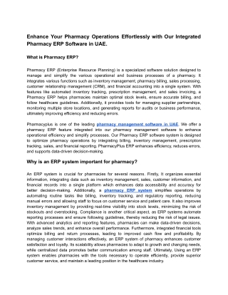 Enhance Your Pharmacy Operations Effortlessly with Our Integrated Pharmacy ERP Software in UAE.