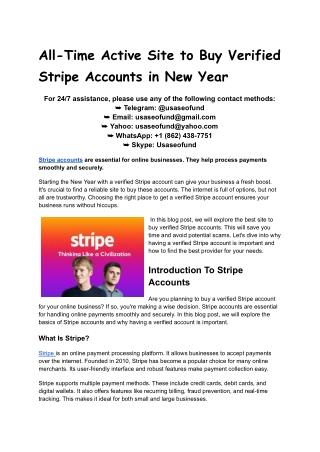All-Time Active Site to Buy Verified Stripe Accounts in New Year