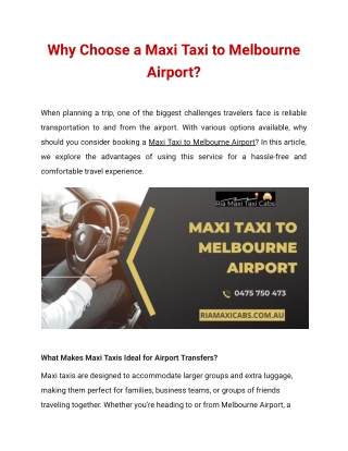 Why Choose a Maxi Taxi to Melbourne Airport