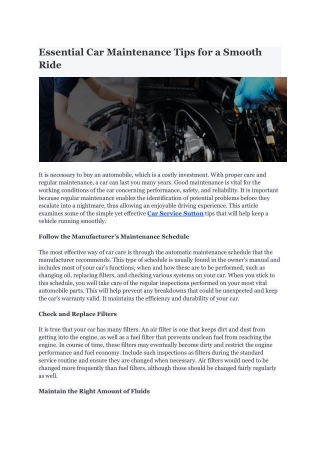 Essential Car Maintenance Tips for a Smooth Ride