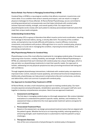 Your Partner in Managing Cerebral Palsy in KPHB