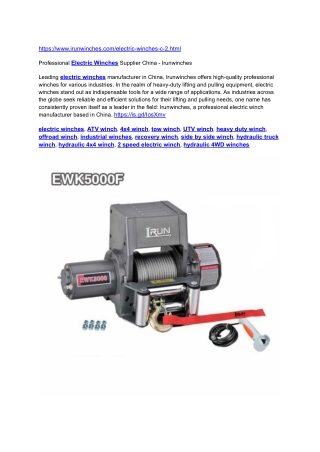Professional Electric Winches Supplier China - Irunwinches