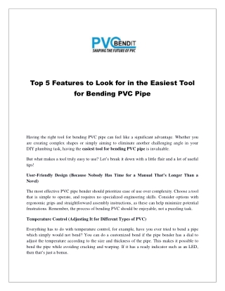 Top 5 Features to Look for in the Easiest Tool for Bending PVC Pipe