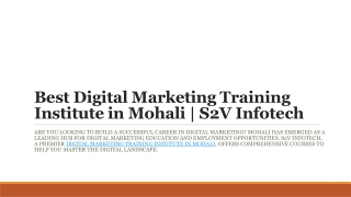 Best Digital Marketing Training Institute in Mohali | S2V Infotech