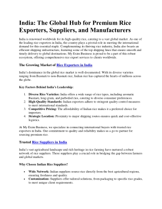 India The Global Hub for Premium Rice