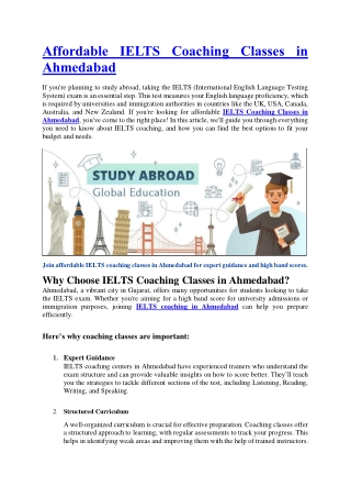 Affordable IELTS Coaching Classes in Ahmedabad