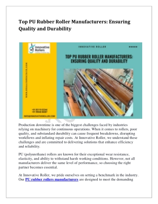 Top PU Rubber Roller Manufacturers Ensuring Quality and Durability