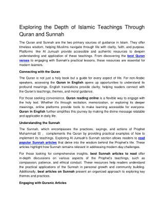 Exploring the Depth of Islamic Teachings Through Quran and Sunnah