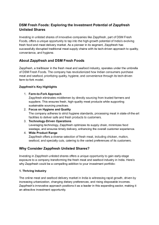 DSM Fresh Foods_ Exploring the Investment Potential of Zappfresh Unlisted Shares