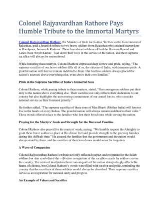 Colonel Rajyavardhan Rathore Pays Humble Tribute to the Immortal Martyrs