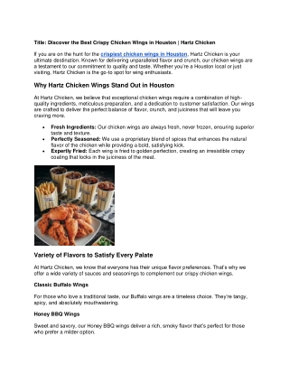 crispy chicken wings in Houston