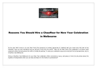 Reasons You Should Hire a Chauffeur for New Year Celebration in Melbourne