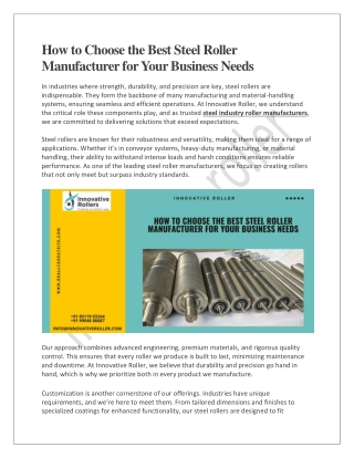 How to Choose the Best Steel Roller Manufacturer for Your Business Needs
