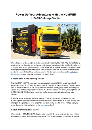 Power Up Your Adventures with the HUMMER H24PRO Jump Starter