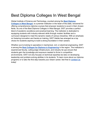 Best Diploma Colleges In West Bengal