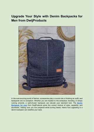 Upgrade Your Style with Denim Backpacks for Men from DwijProducts