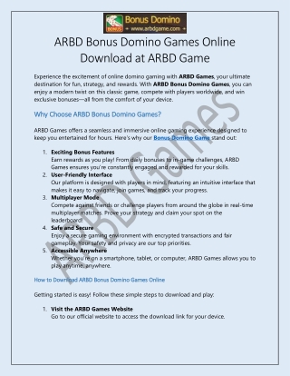 ARBD Bonus Domino Games Online Download at ARBD Game
