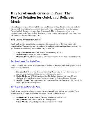 Buy Readymade Gravies in Pune for Quick and Delicious Meals