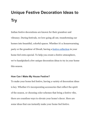 Unique Festive Decoration Ideas to Try