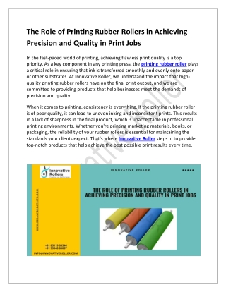 The Role of Printing Rubber Rollers in Achieving Precision and Quality in Print Jobs