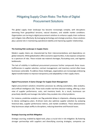Mitigating Supply Chain Risks The Role of Digital Procurement Solutions