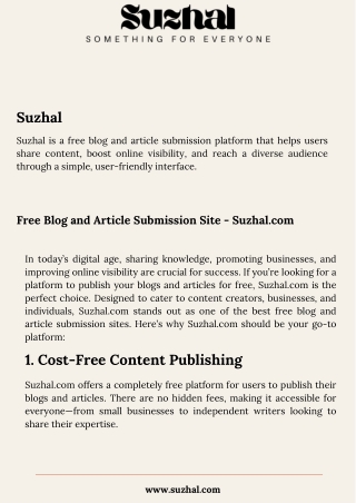 Free Blog and Article Submission Site Suzhal