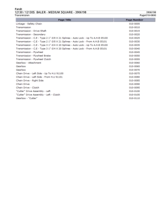 Fendt 12130  12130S BALER - MEDIUM SQUARE Parts Catalogue Manual Instant Download (Part No. 3906198)