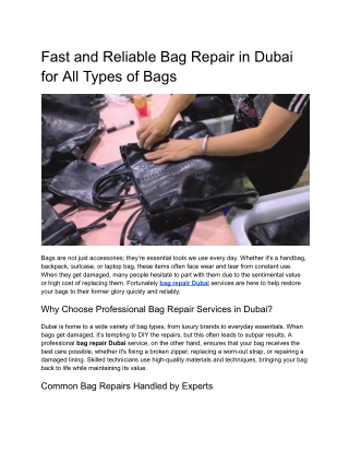 Fast and Reliable Bag Repair in Dubai for All Types of Bags