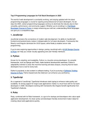 Top 5 Programming Languages for Full Stack Developers in 2025