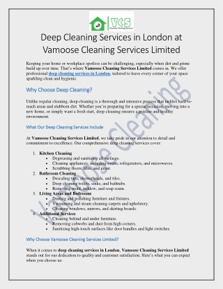 Deep Cleaning Services in London at Vamoose Cleaning Services Limited